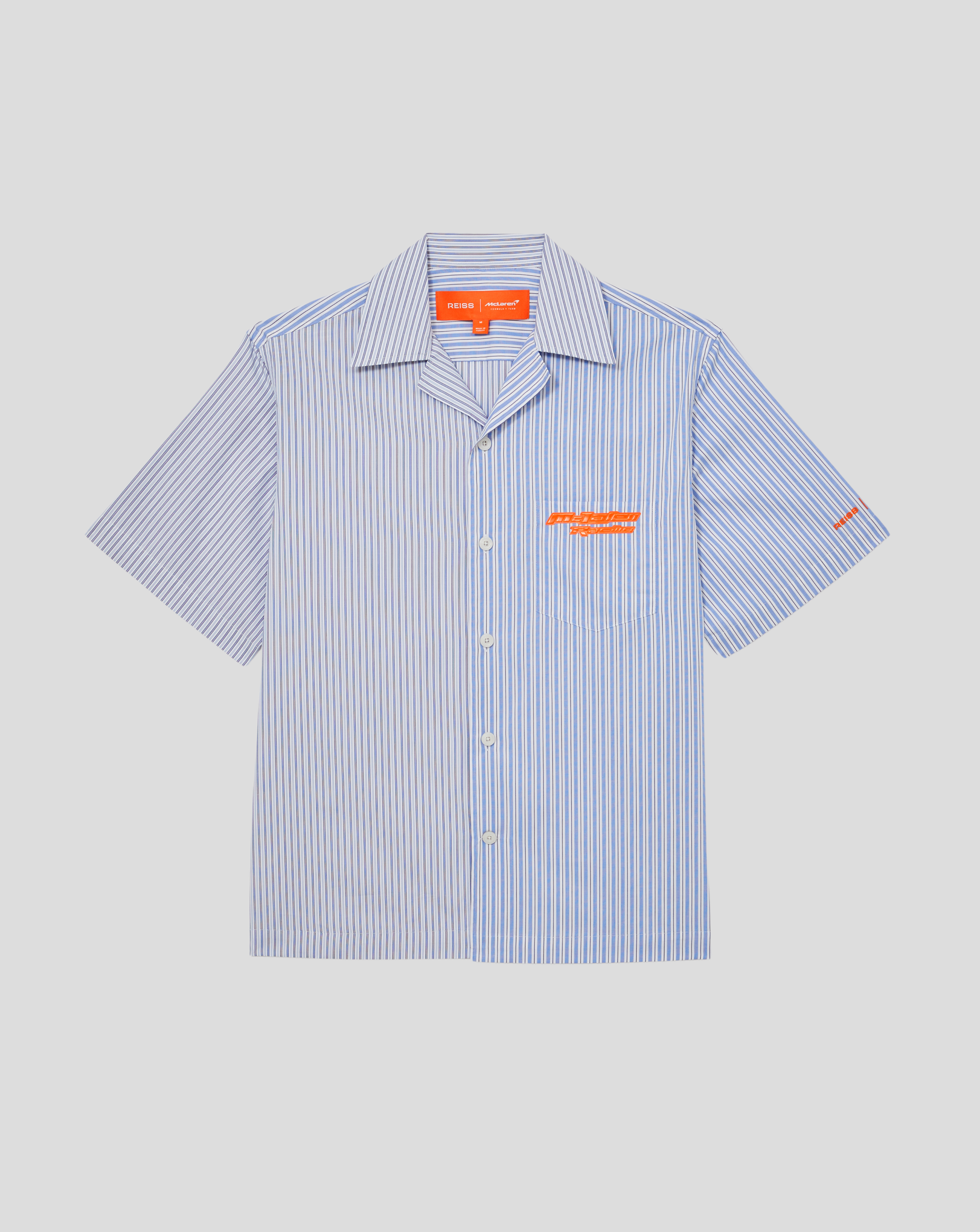 Reiss Unisex Short Sleeve Striped Cuban Shirt - Blue