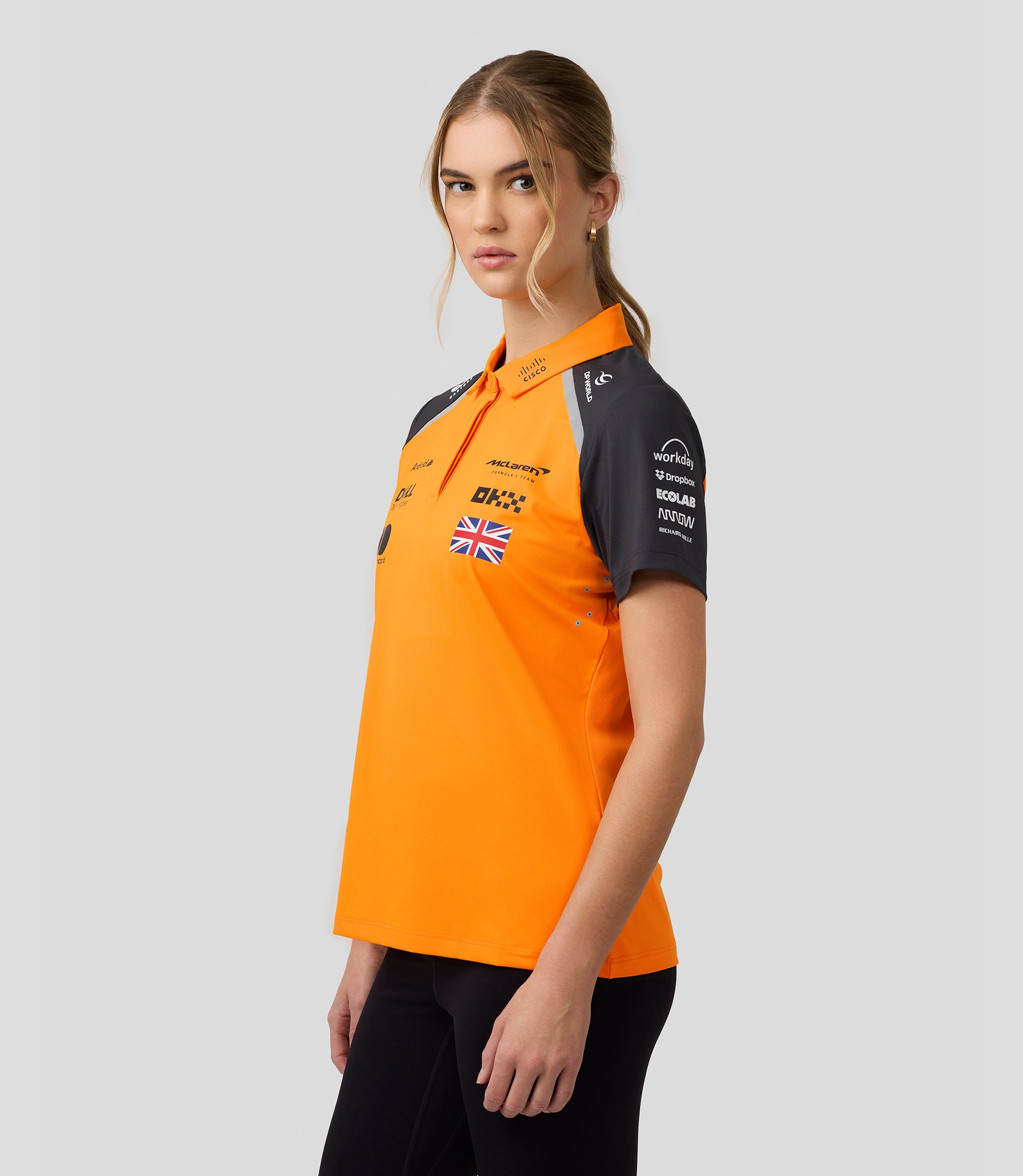 Official Womens McLaren Formula 1 Team Polo Shirt Lando Norris - Papaya/Phantom 4 Official Womens McLaren Formula 1 Team Polo Shirt Lando Norris - Papaya/Phantom