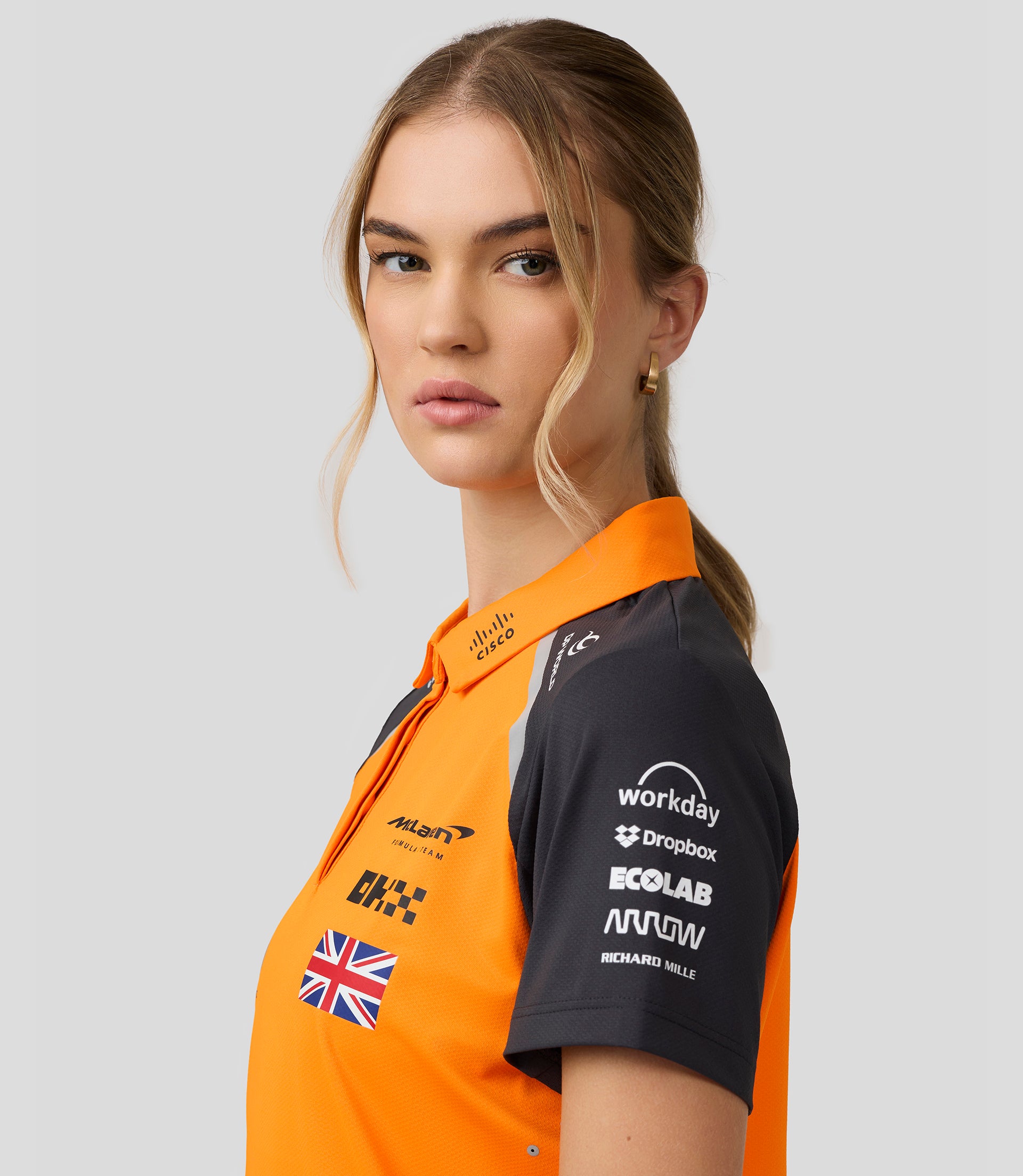 Official Womens McLaren Formula 1 Team Polo Shirt Lando Norris - Papaya/Phantom 5 Official Womens McLaren Formula 1 Team Polo Shirt Lando Norris - Papaya/Phantom