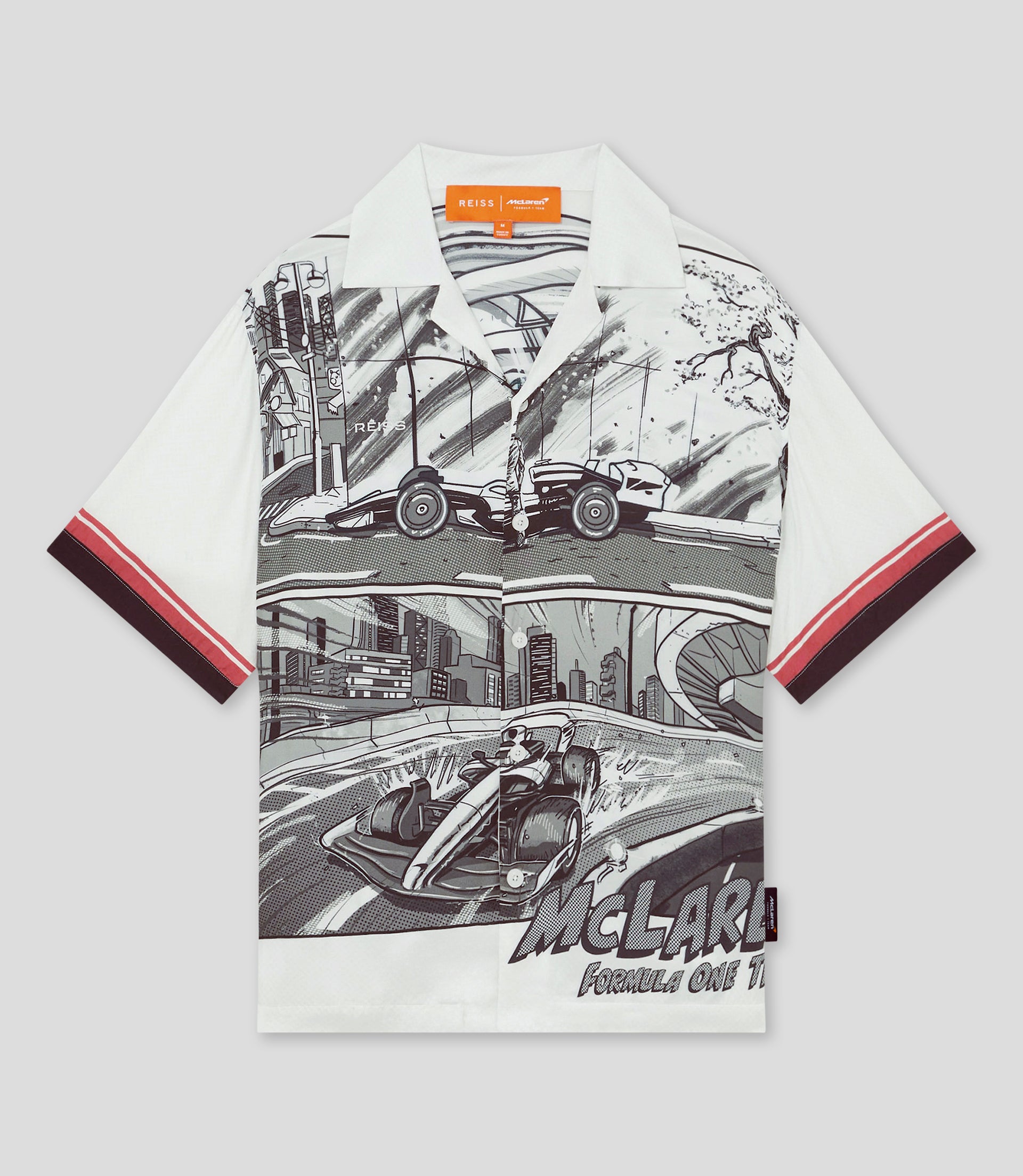 Reiss Mens Suzuka GP Print Cuban Shirt - Black/White