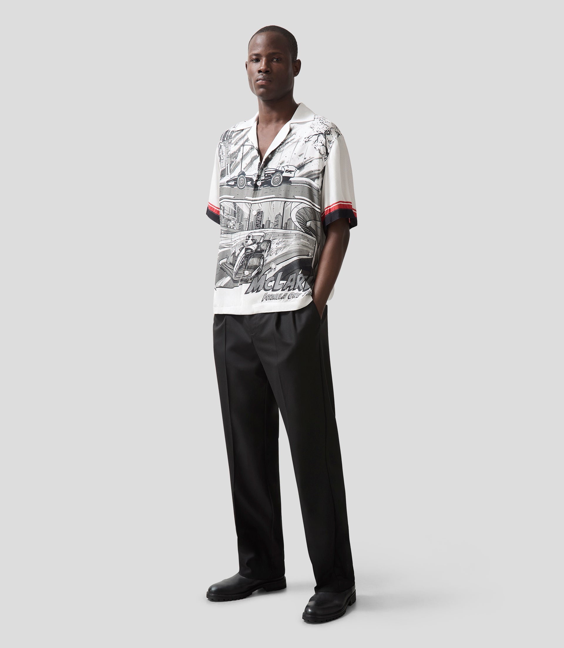 Reiss Mens Suzuka GP Print Cuban Shirt - Black/White 3 Reiss Mens Suzuka GP Print Cuban Shirt - Black/White