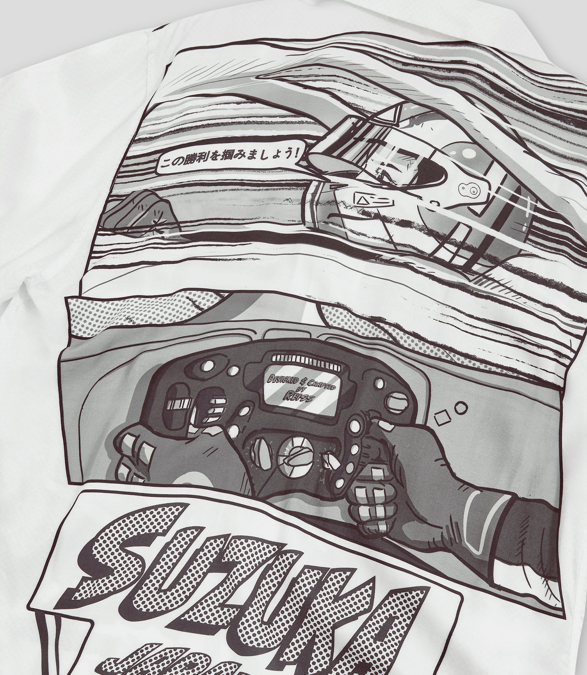Reiss Mens Suzuka GP Print Cuban Shirt - Black/White 7 Reiss Mens Suzuka GP Print Cuban Shirt - Black/White