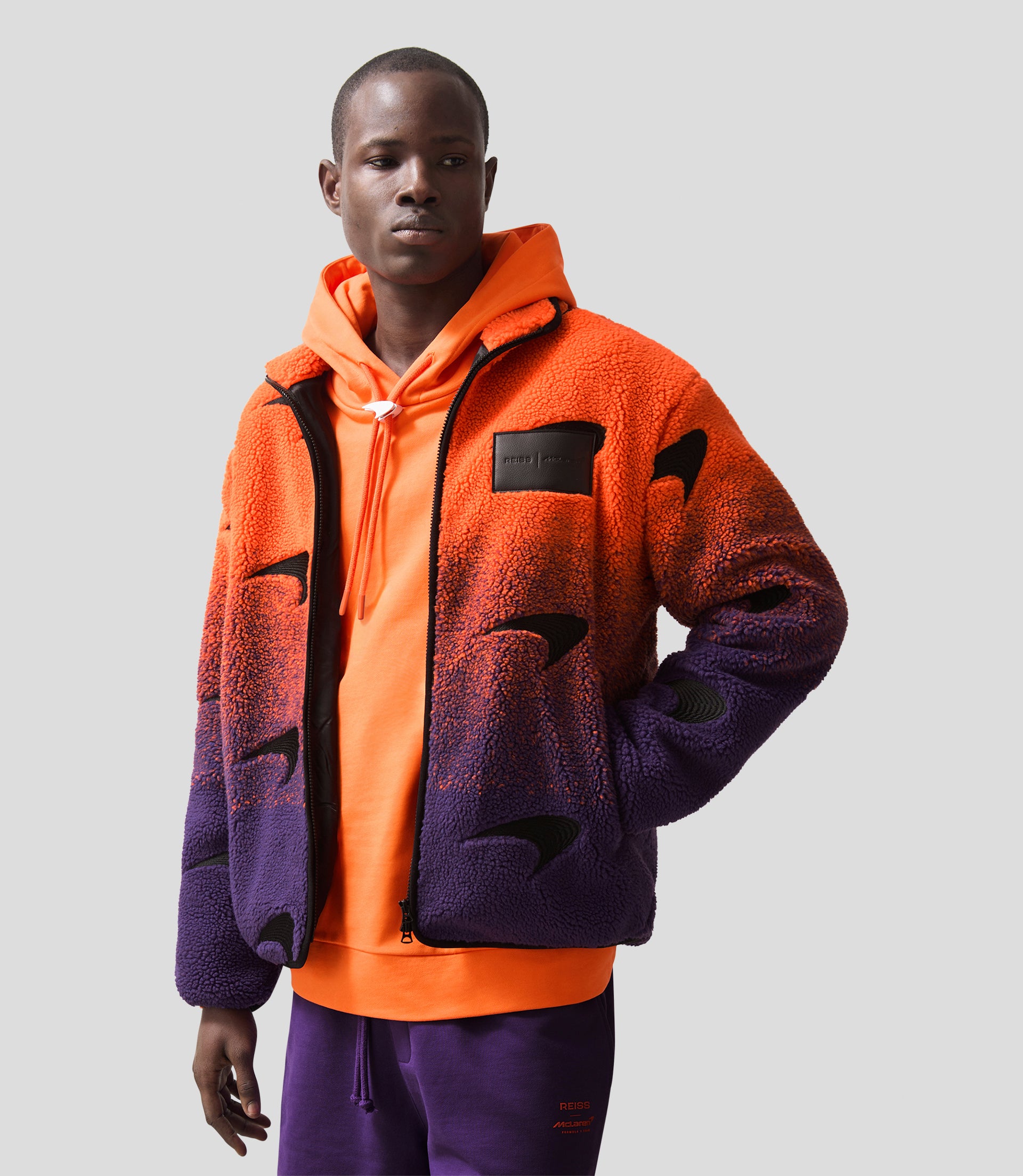 Reiss Unisex Ombré Fleece Jacket - Papaya/Purple 4 Reiss Unisex Ombré Fleece Jacket - Papaya/Purple