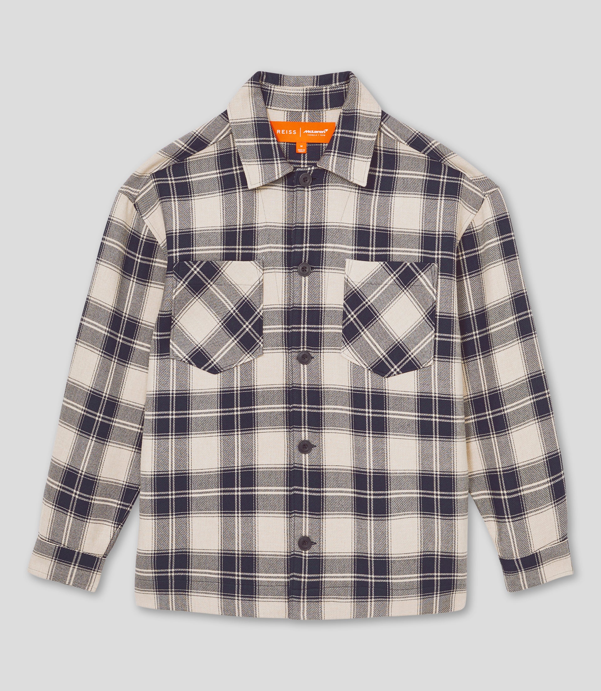 Reiss Endurance Check Logo Overshirt - Navy/Off White