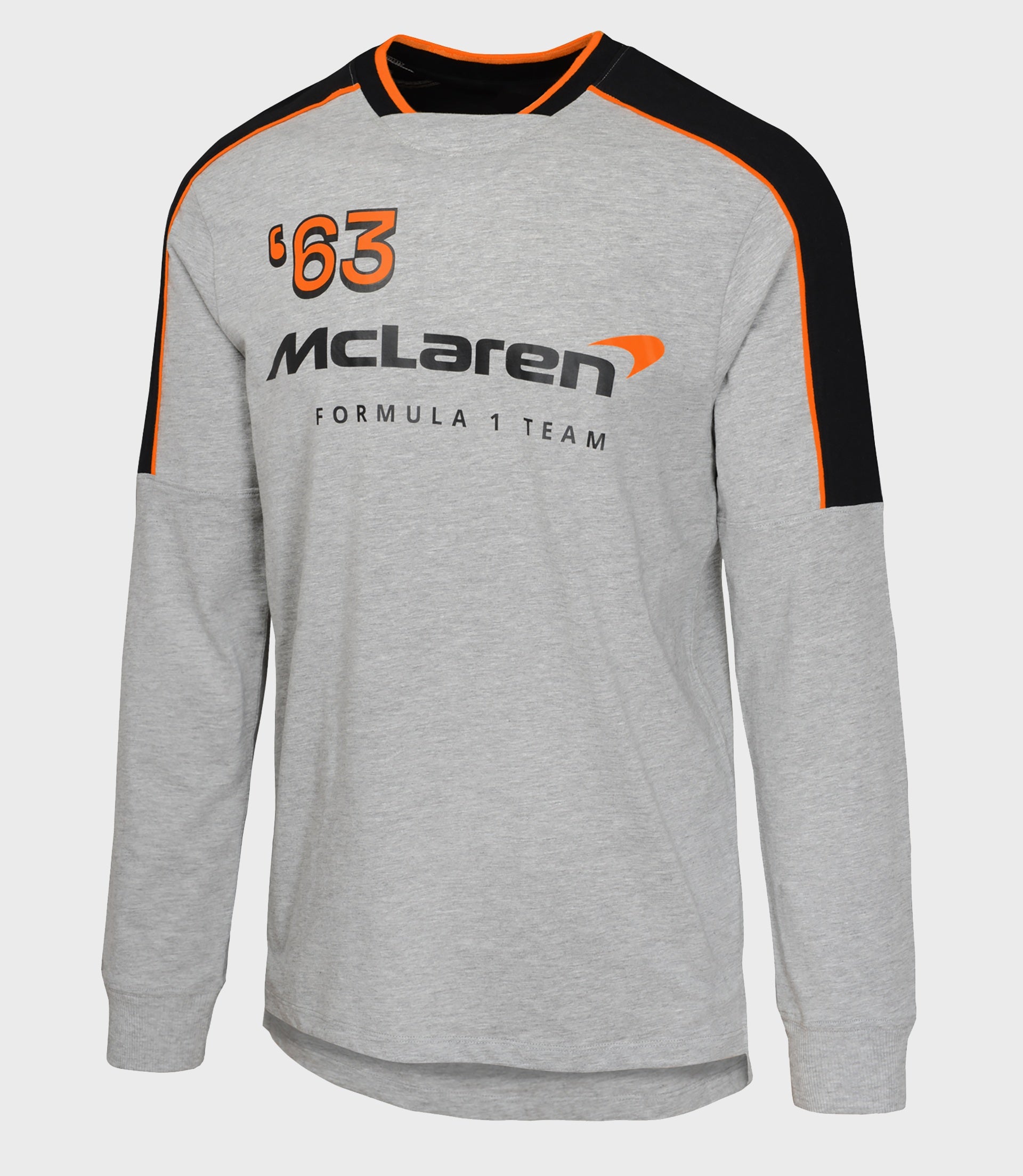 Mens McLaren 'On Fire' Long Sleeve Cotton T-Shirt - Grey/Black